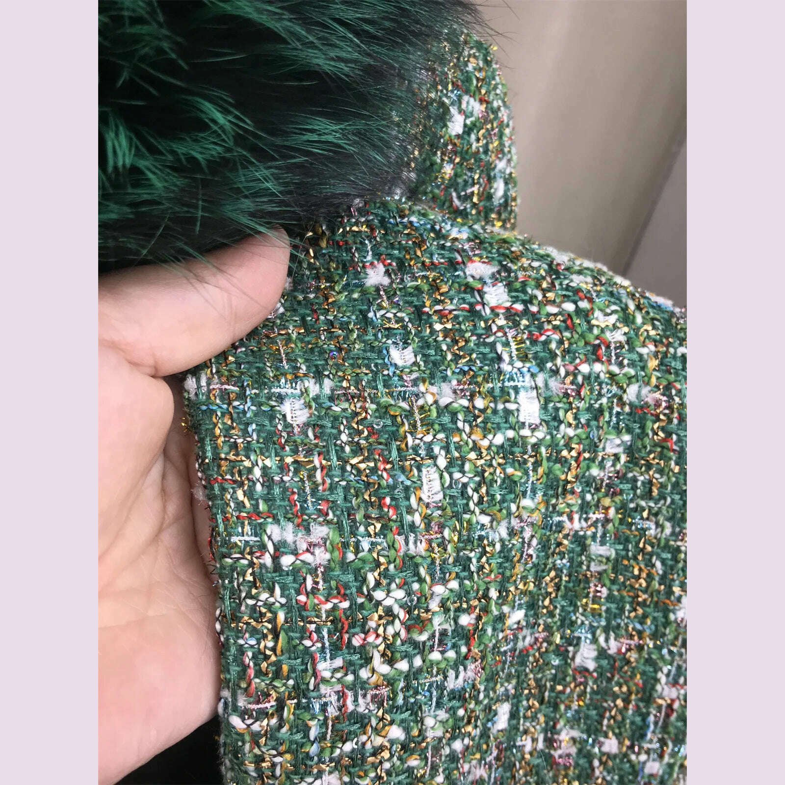 Short Coat with Real Fox Fur Collar for Women, Big Woolen Coat, Big Cuffs, Front Belt, Green Color, Autumn and Winter Fashion - KIMLUD