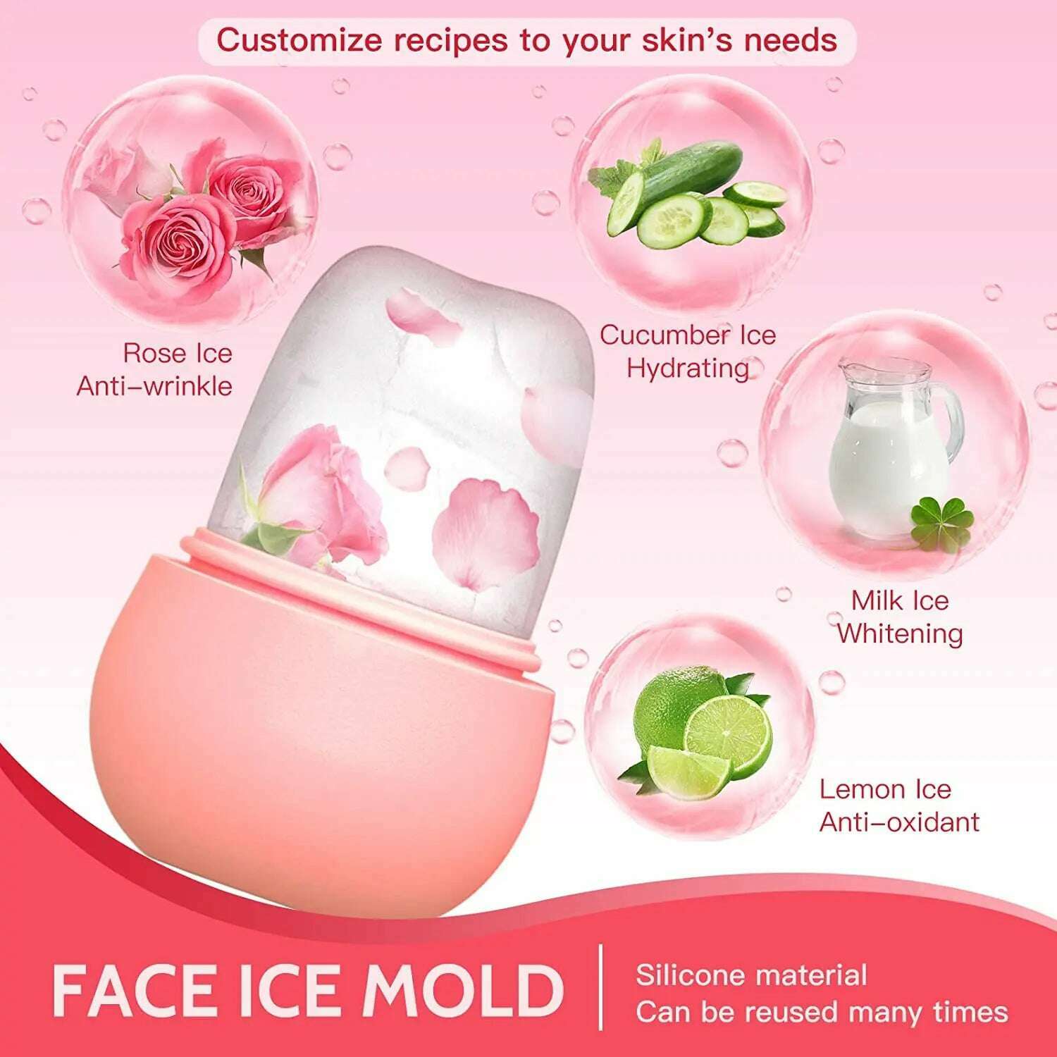 Silicone Ice Roller for Face, Facial Ice Roller Skin Care Tool, Face Massage Reduce Eye Puffiness Beauty Lovely Gift for Women - KIMLUD