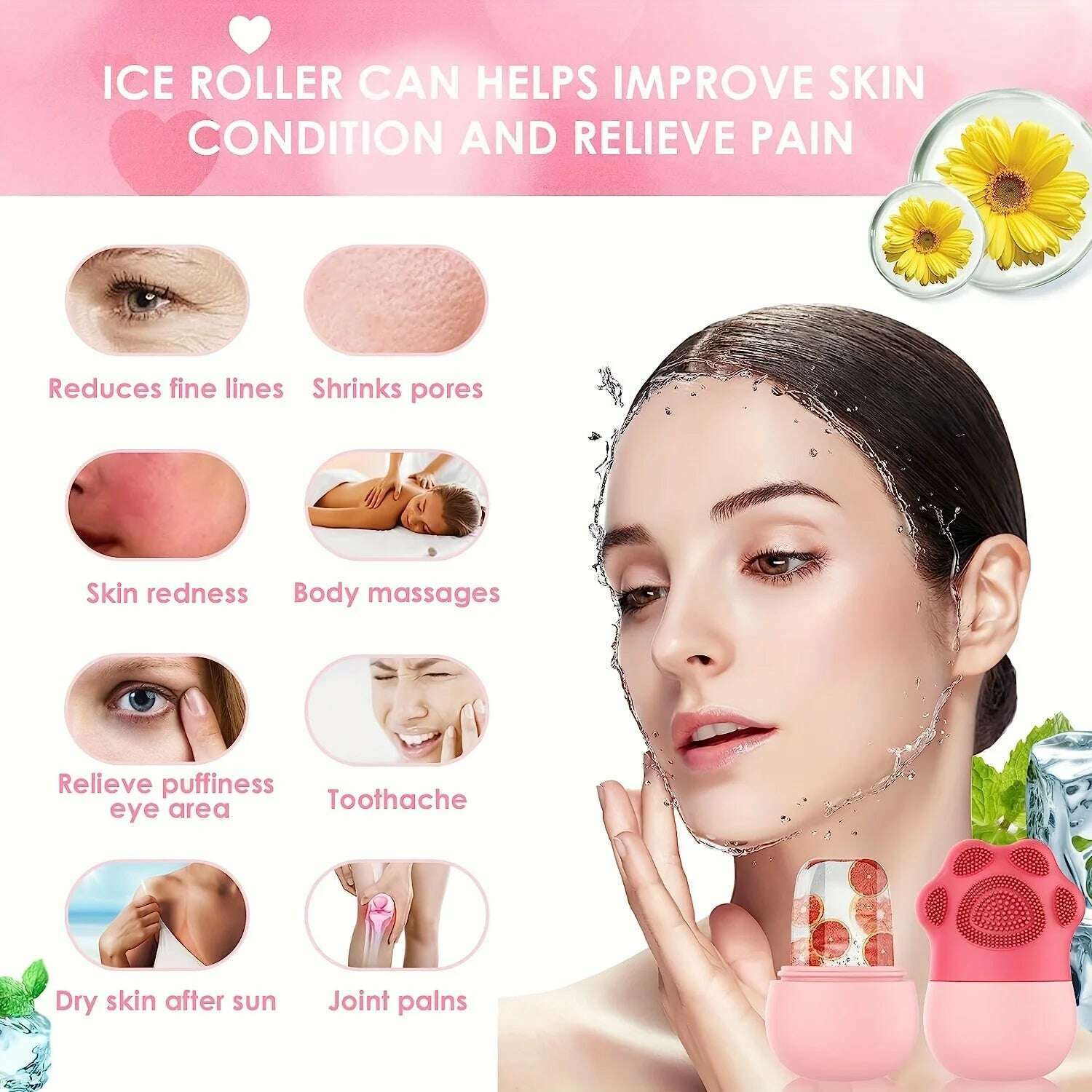 Silicone Ice Roller for Face, Facial Ice Roller Skin Care Tool, Face Massage Reduce Eye Puffiness Beauty Lovely Gift for Women - KIMLUD