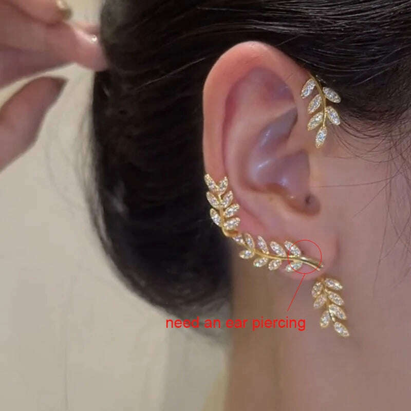 Silver Plated Metal Leaf Butterfly Clip Earrings for Women Ear Clips Without Piercing Sparkling Zircon Ear Cuff Fashion Jewelry - KIMLUD