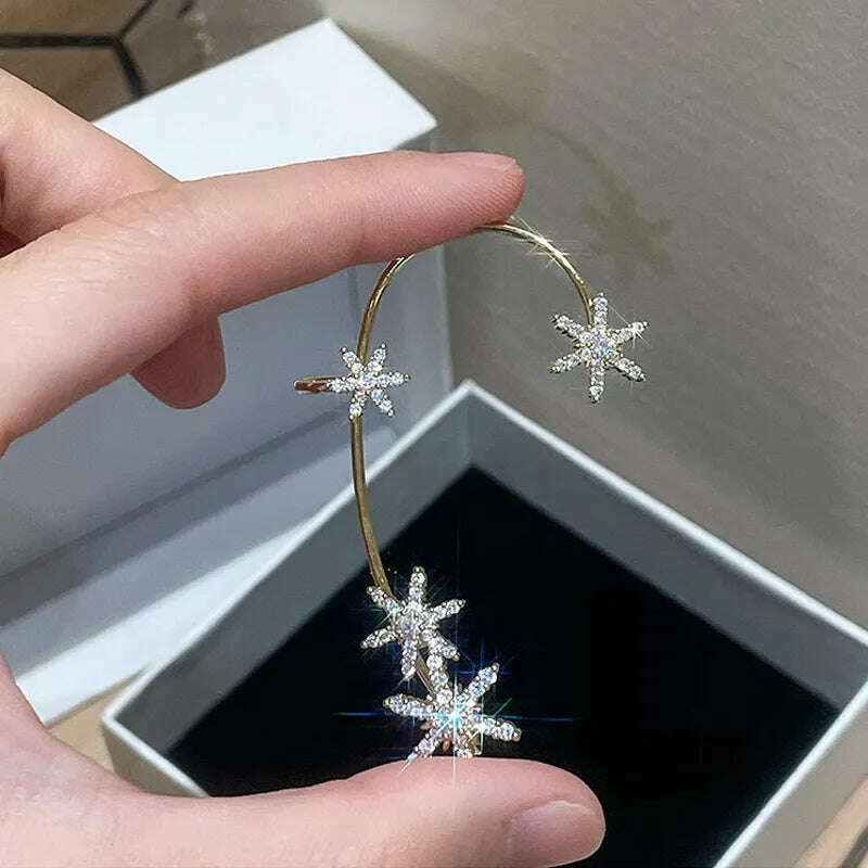 Silver Plated Metal Leaf Butterfly Clip Earrings for Women Ear Clips Without Piercing Sparkling Zircon Ear Cuff Fashion Jewelry - KIMLUD
