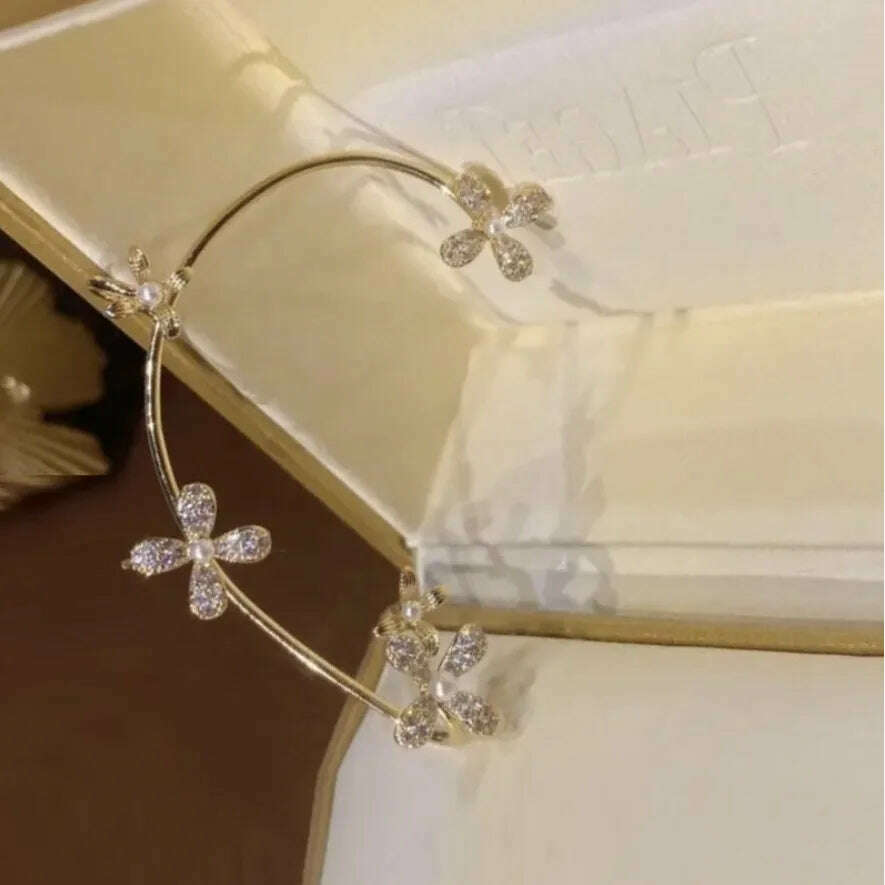 Silver Plated Metal Leaf Butterfly Clip Earrings for Women Ear Clips Without Piercing Sparkling Zircon Ear Cuff Fashion Jewelry - KIMLUD
