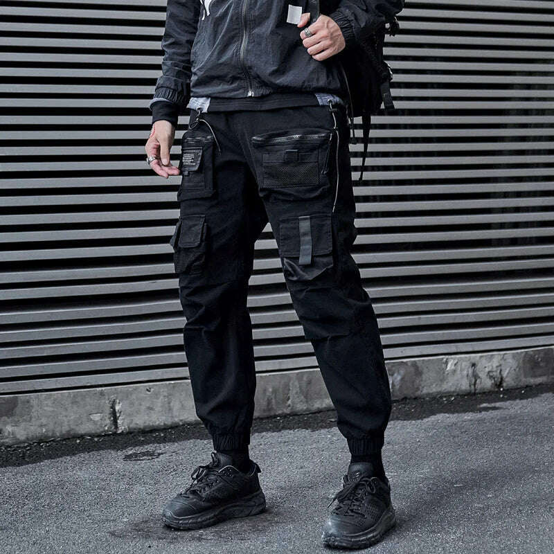 Single Road Mens Cargo Pants Men Fashion 2022 Black Baggy Joggers Techwear Men Hip Hop Harajuku Streetwear Trousers Cotton Pants - KIMLUD