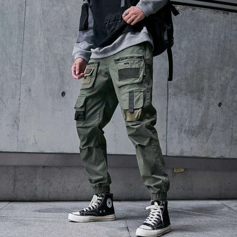 Single Road Mens Cargo Pants Men Fashion 2022 Black Baggy Joggers Techwear Men Hip Hop Harajuku Streetwear Trousers Cotton Pants - KIMLUD