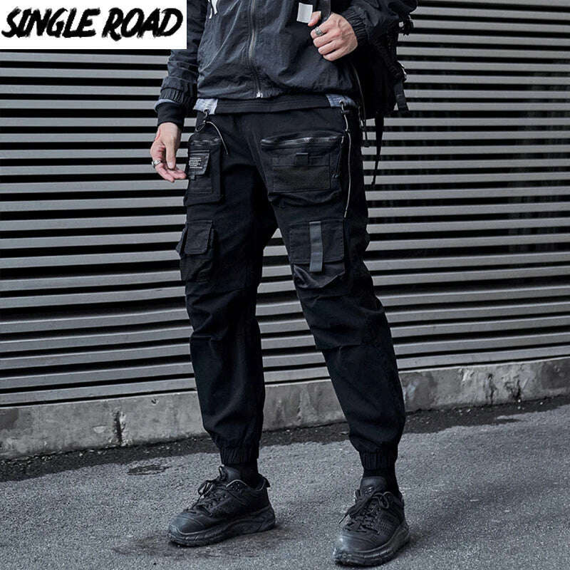 Single Road Mens Cargo Pants Men Fashion 2022 Black Baggy Joggers Techwear Men Hip Hop Harajuku Streetwear Trousers Cotton Pants - KIMLUD