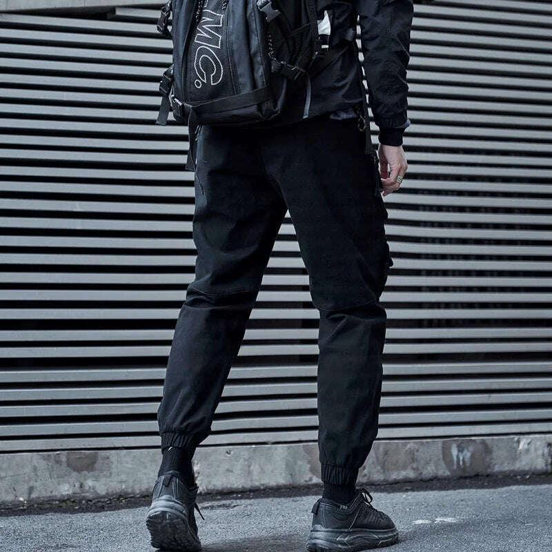 Single Road Mens Cargo Pants Men Fashion 2022 Black Baggy Joggers Techwear Men Hip Hop Harajuku Streetwear Trousers Cotton Pants - KIMLUD