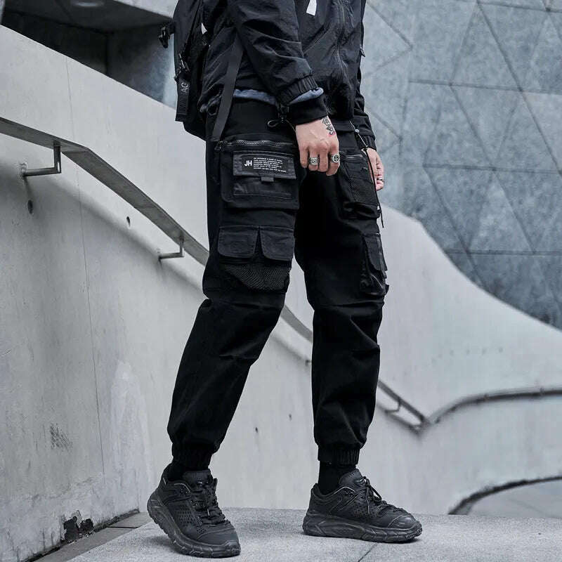 Single Road Mens Cargo Pants Men Fashion 2022 Black Baggy Joggers Techwear Men Hip Hop Harajuku Streetwear Trousers Cotton Pants - KIMLUD