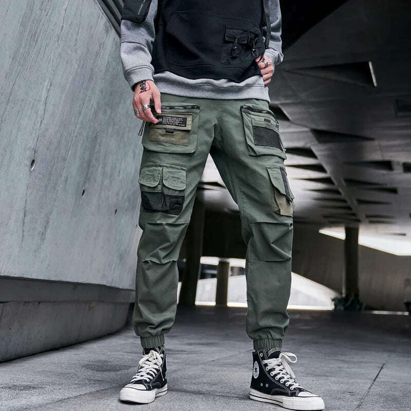 Single Road Mens Cargo Pants Men Fashion 2022 Black Baggy Joggers Techwear Men Hip Hop Harajuku Streetwear Trousers Cotton Pants - KIMLUD