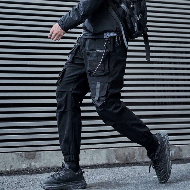 Single Road Mens Cargo Pants Men Fashion 2022 Black Baggy Joggers Techwear Men Hip Hop Harajuku Streetwear Trousers Cotton Pants - KIMLUD