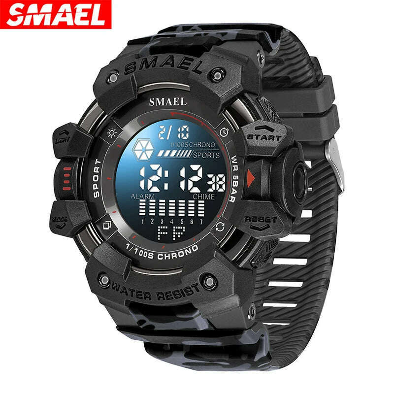 KIMLUD, SMAEL 8050 New Men's Large Dial, Personalized Trendy Camouflage Style Sports Multi-Function Luminous, Camouflage gray, KIMLUD APPAREL - Womens Clothes