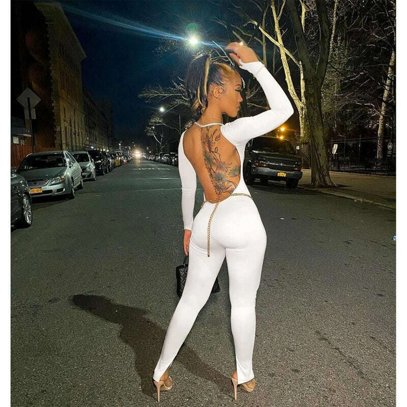 Solid Bodycon Backless Jumpsuit Sexy Summer Rompers Womens Jumpsuit Long Pants Workout Overalls Party Club One Piece Outfit - KIMLUD