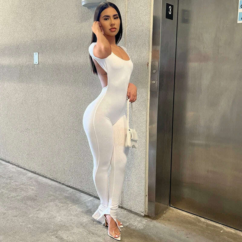 Solid Bodycon Backless Jumpsuit Sexy Summer Rompers Womens Jumpsuit Long Pants Workout Overalls Party Club One Piece Outfit - KIMLUD