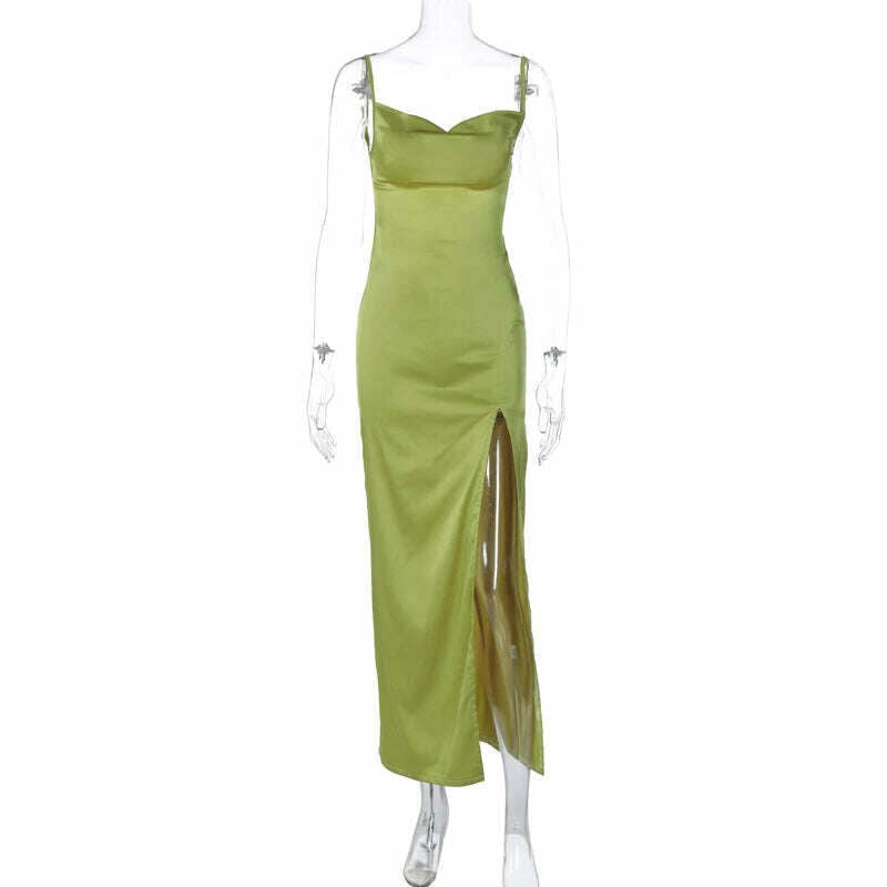 Spaghetti Strap White Long Satin Dress Elegant Party Dress For Women 2023 Summer High Slit Backless Formal Occasion Dresses Maxi - KIMLUD