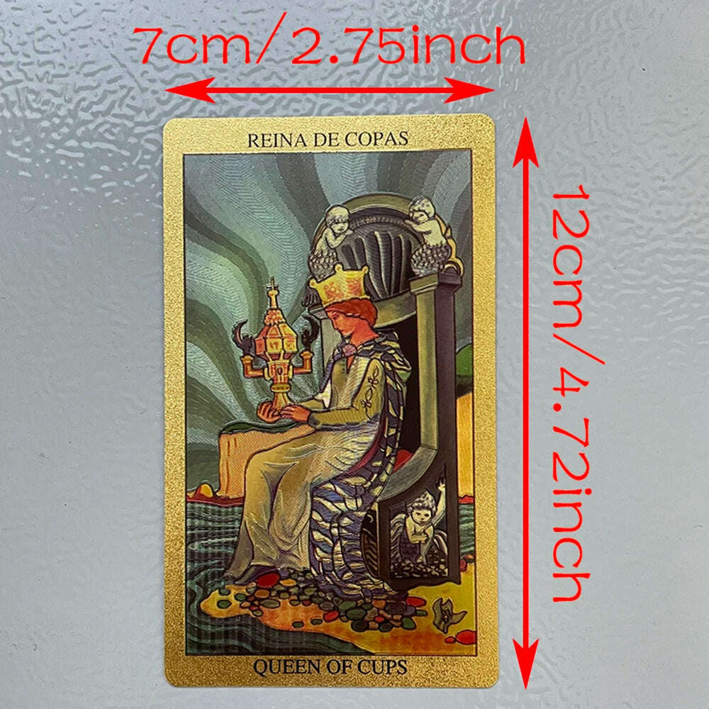 KIMLUD, Spanish and English Golden Foil Tarot Cards 12x7cm Divination Prophecy Deck for Beginners with 2-Languages Guidebook Taro, KIMLUD Womens Clothes