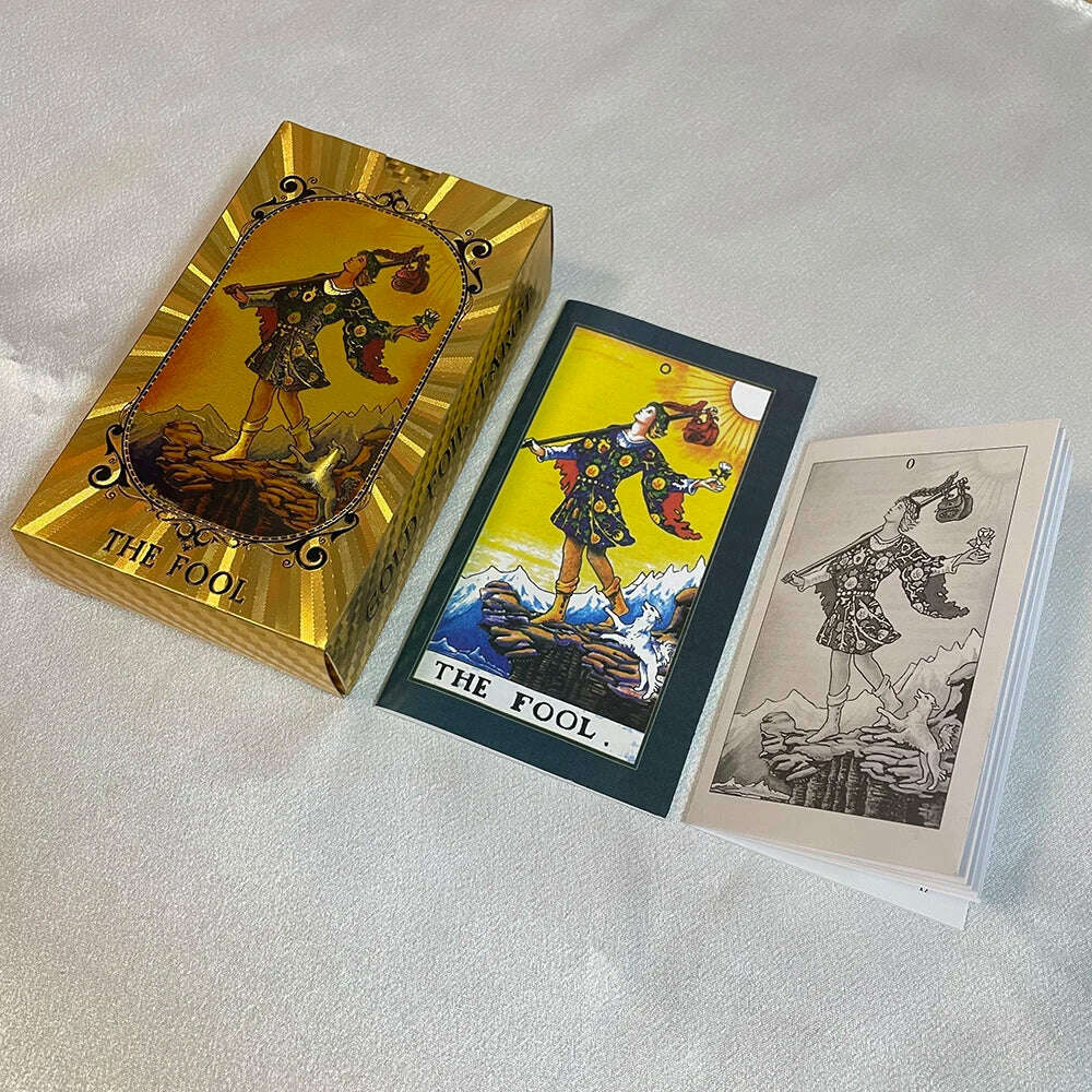 KIMLUD, Spanish and English Golden Foil Tarot Cards 12x7cm Divination Prophecy Deck for Beginners with 2-Languages Guidebook Taro, KIMLUD Womens Clothes