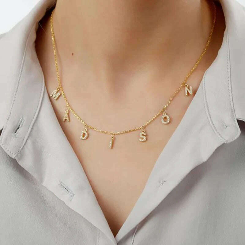 Stainless Steel Customized Name Zircon Necklace Personalized Crystal Name Necklaces Pendant Chain for Women Jewelry Birthday Gif - KIMLUD