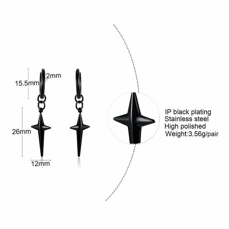 Stainless Steel Four Pointed North Star Huggie Hoops Earrings For Men Piercing Or No Piercing Cross Jewelry Gift For Her Him - KIMLUD
