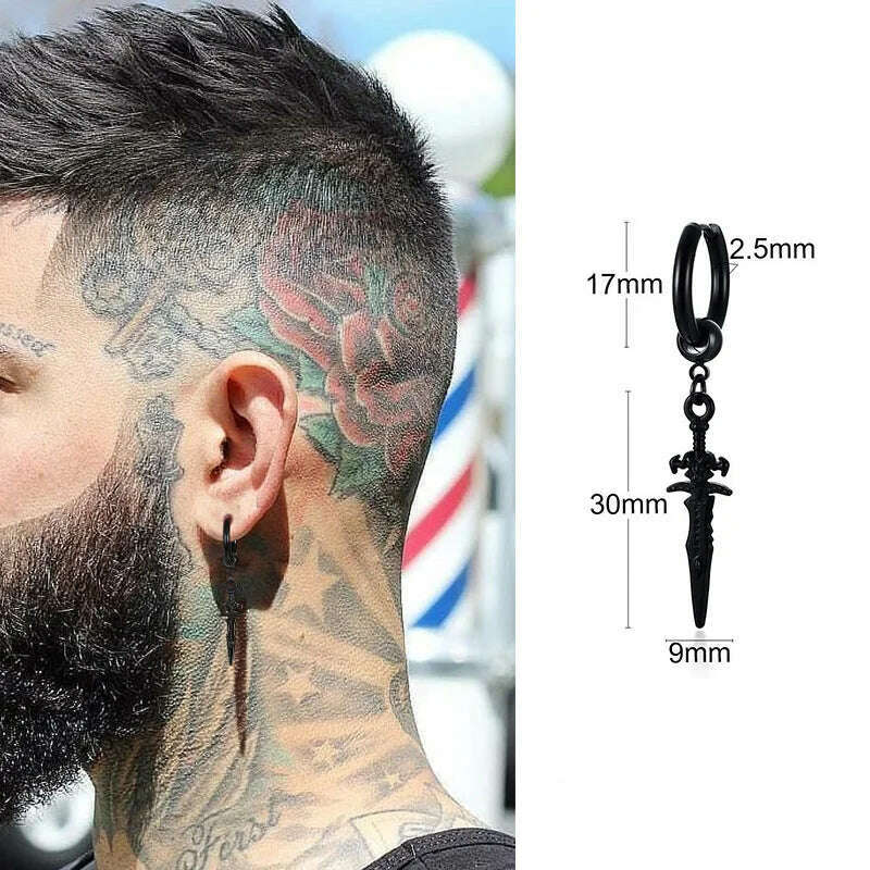Stainless Steel Four Pointed North Star Huggie Hoops Earrings For Men Piercing Or No Piercing Cross Jewelry Gift For Her Him - KIMLUD