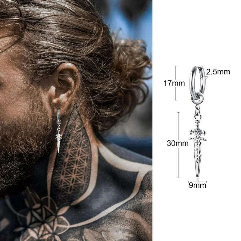 Stainless Steel Four Pointed North Star Huggie Hoops Earrings For Men Piercing Or No Piercing Cross Jewelry Gift For Her Him - KIMLUD