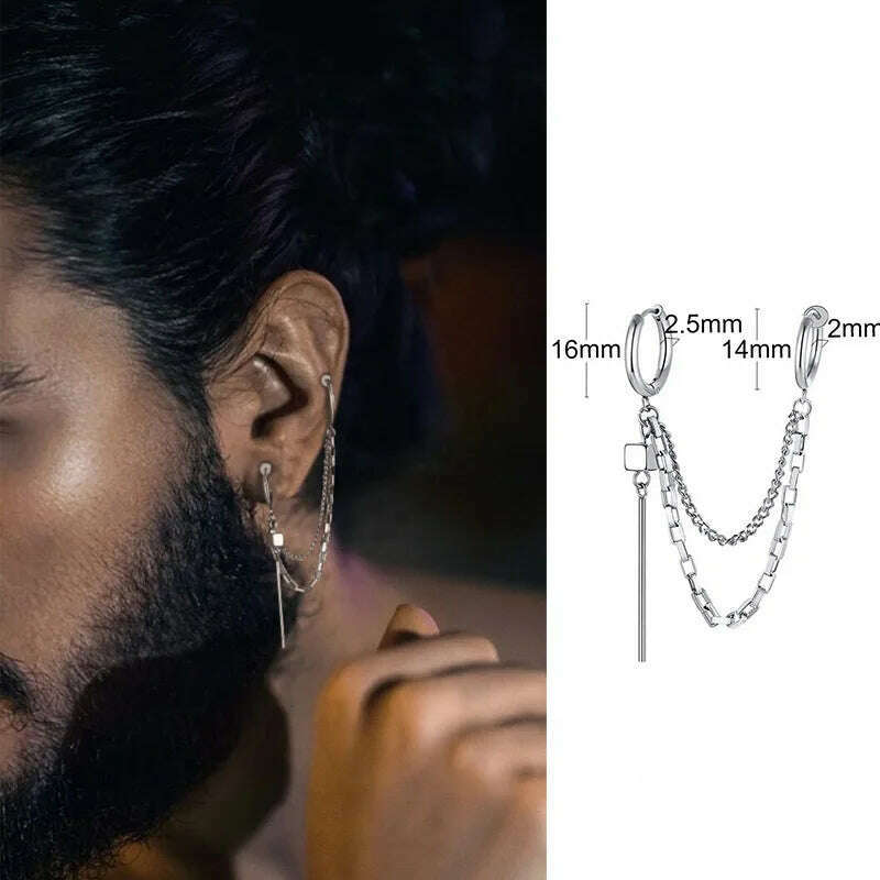 Stainless Steel Four Pointed North Star Huggie Hoops Earrings For Men Piercing Or No Piercing Cross Jewelry Gift For Her Him - KIMLUD