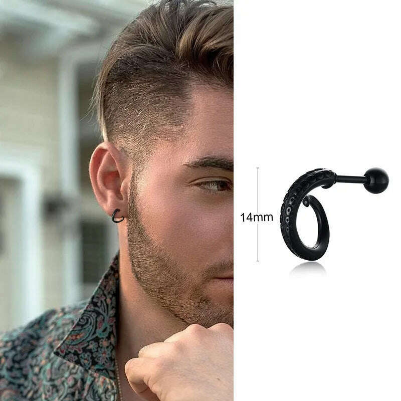 Stainless Steel Four Pointed North Star Huggie Hoops Earrings For Men Piercing Or No Piercing Cross Jewelry Gift For Her Him - KIMLUD