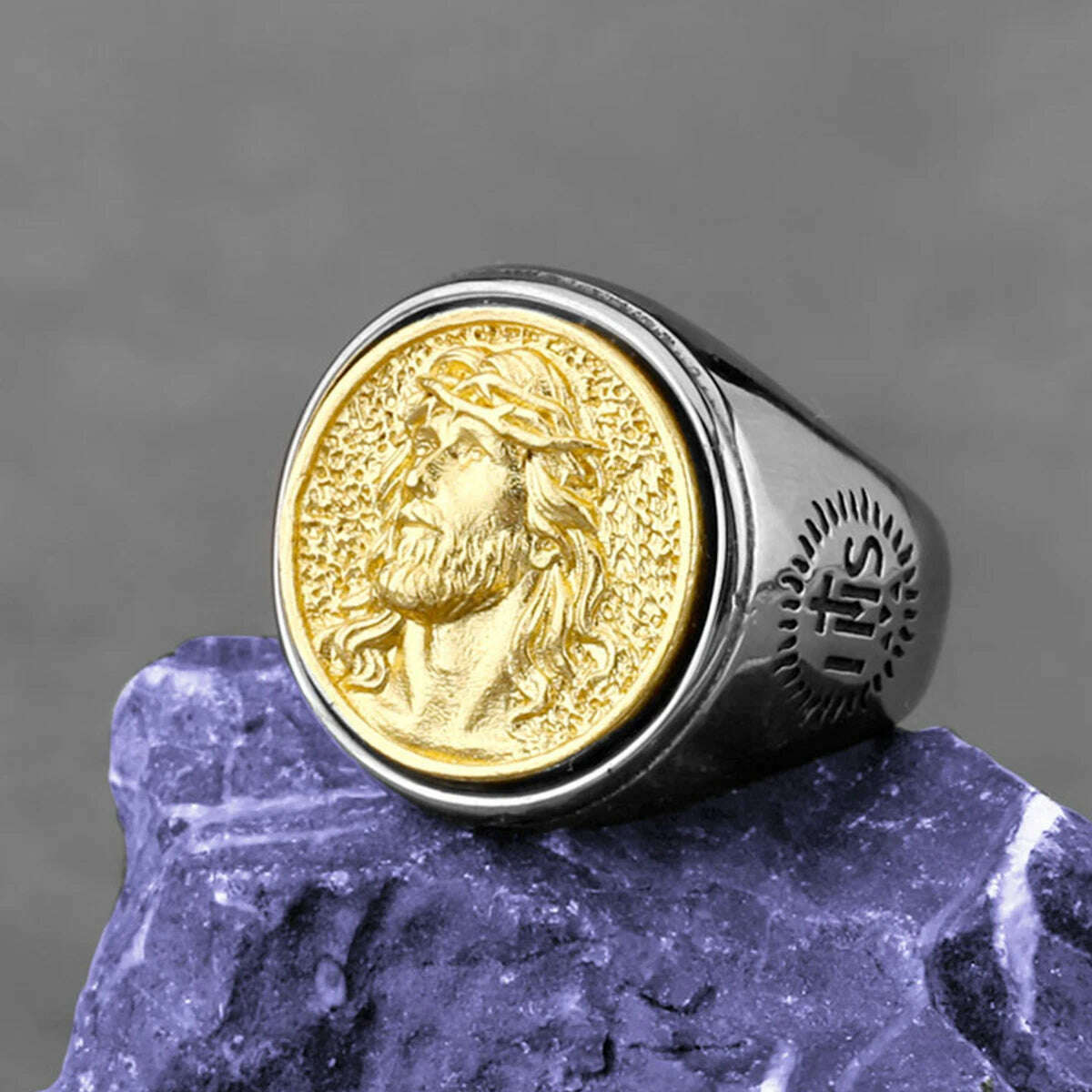 Stainless Steel Jesus Cross Ring Men's Fashion Classic Religious Amulet Accessories Hip Hop Punk Biker Jewelry Gifts Wholesale - KIMLUD
