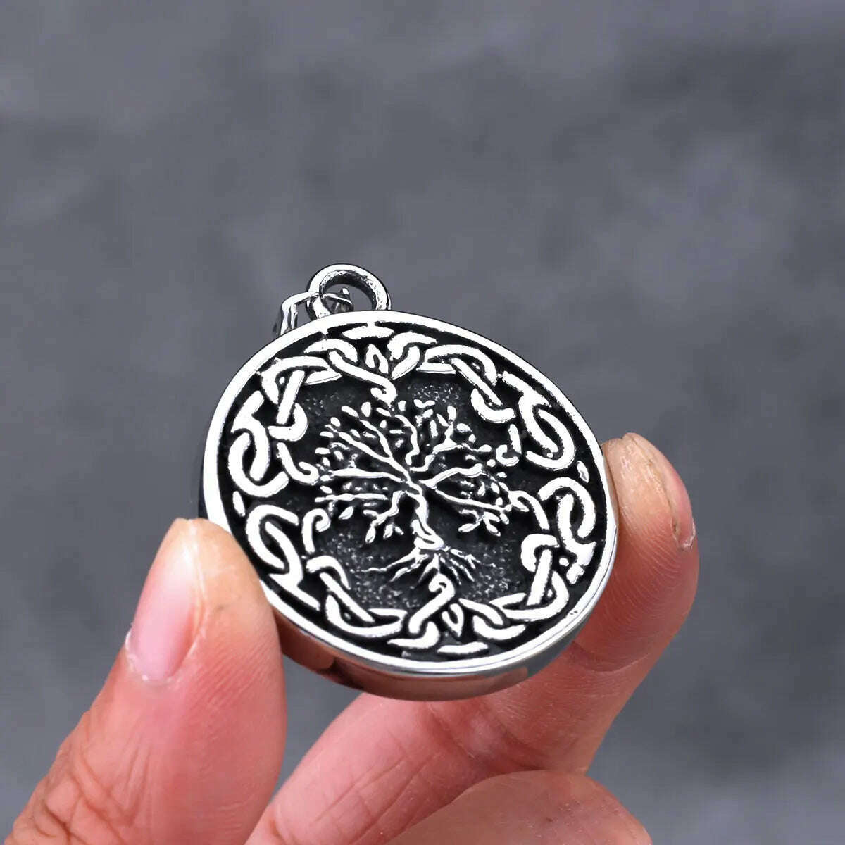 Stainless Steel Viking Tree of Life Necklace Men's Fashion Vintage Hip Hop Biker Charm Pendant Necklace Amulet Jewelry Wholesale - KIMLUD