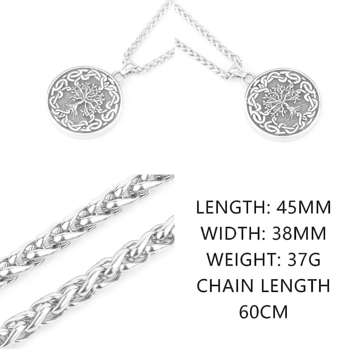 Stainless Steel Viking Tree of Life Necklace Men's Fashion Vintage Hip Hop Biker Charm Pendant Necklace Amulet Jewelry Wholesale - KIMLUD