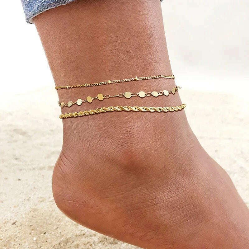 Stainless Steel Women Chain Anklet Summer Chevron Snake Ankle Foot Bracelet Gift for Her - KIMLUD