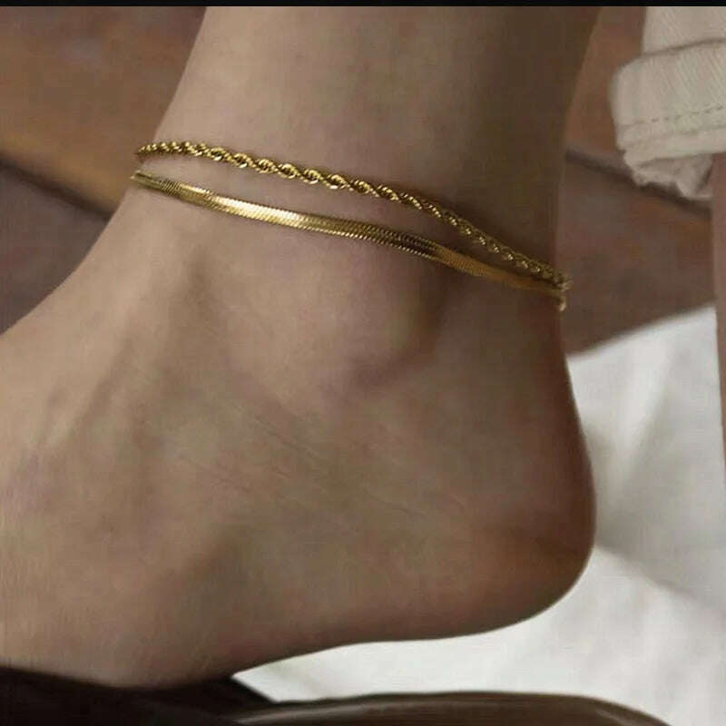 Stainless Steel Women Chain Anklet Summer Chevron Snake Ankle Foot Bracelet Gift for Her - KIMLUD