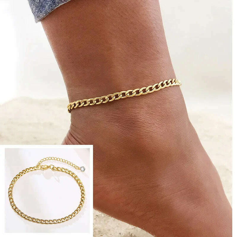Stainless Steel Women Chain Anklet Summer Chevron Snake Ankle Foot Bracelet Gift for Her - KIMLUD