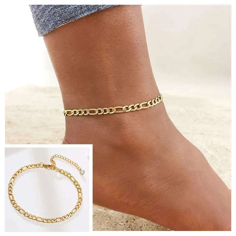 Stainless Steel Women Chain Anklet Summer Chevron Snake Ankle Foot Bracelet Gift for Her - KIMLUD