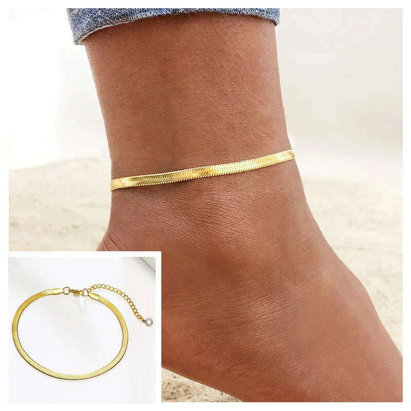Stainless Steel Women Chain Anklet Summer Chevron Snake Ankle Foot Bracelet Gift for Her - KIMLUD