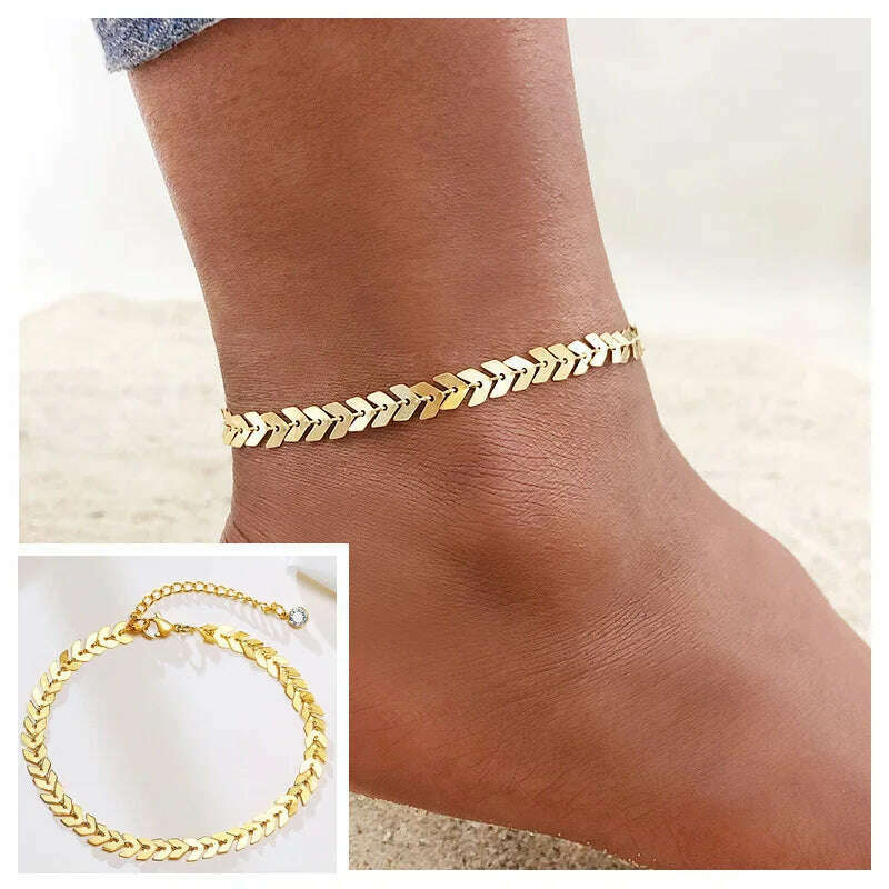 Stainless Steel Women Chain Anklet Summer Chevron Snake Ankle Foot Bracelet Gift for Her - KIMLUD