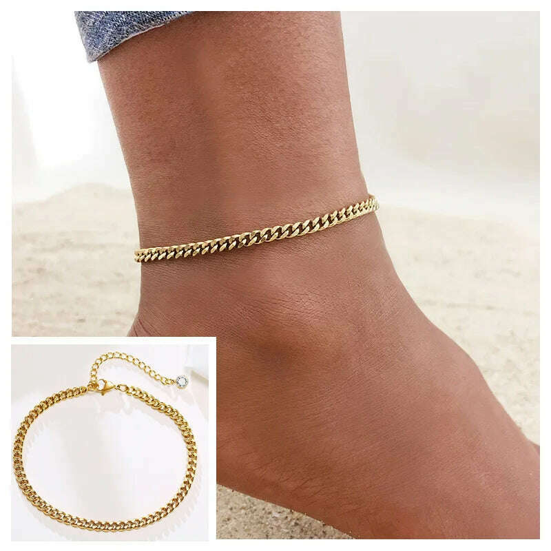 Stainless Steel Women Chain Anklet Summer Chevron Snake Ankle Foot Bracelet Gift for Her - KIMLUD