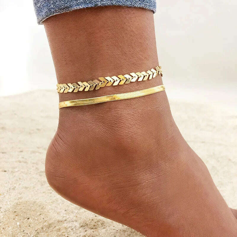 Stainless Steel Women Chain Anklet Summer Chevron Snake Ankle Foot Bracelet Gift for Her - KIMLUD