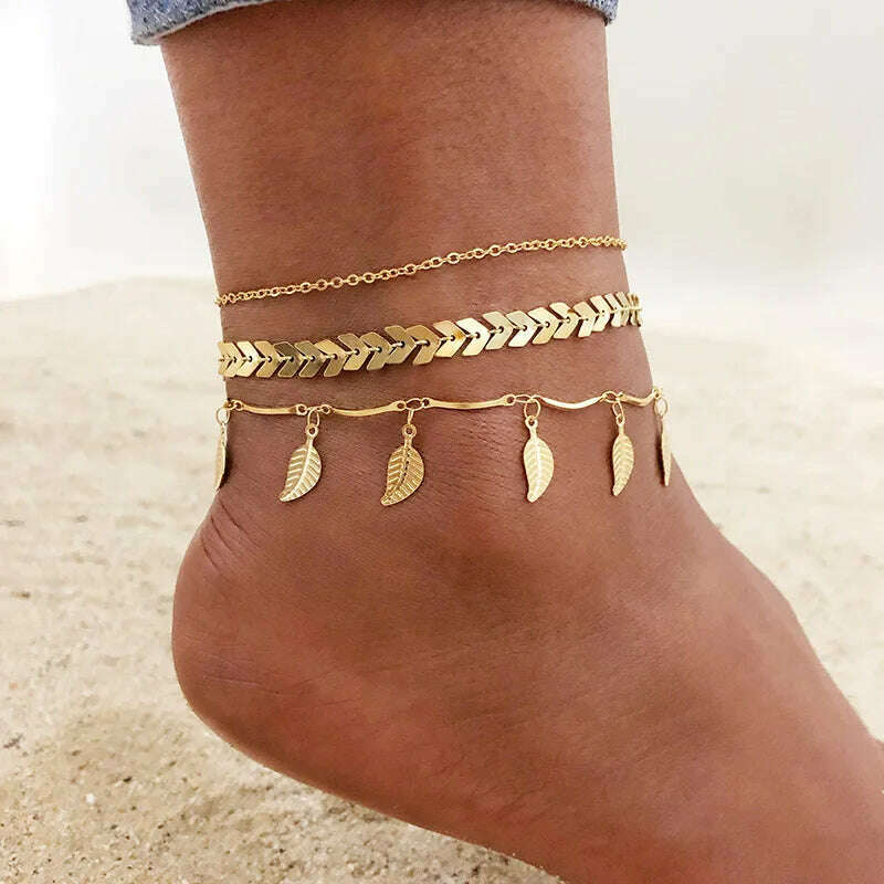 Stainless Steel Women Chain Anklet Summer Chevron Snake Ankle Foot Bracelet Gift for Her - KIMLUD