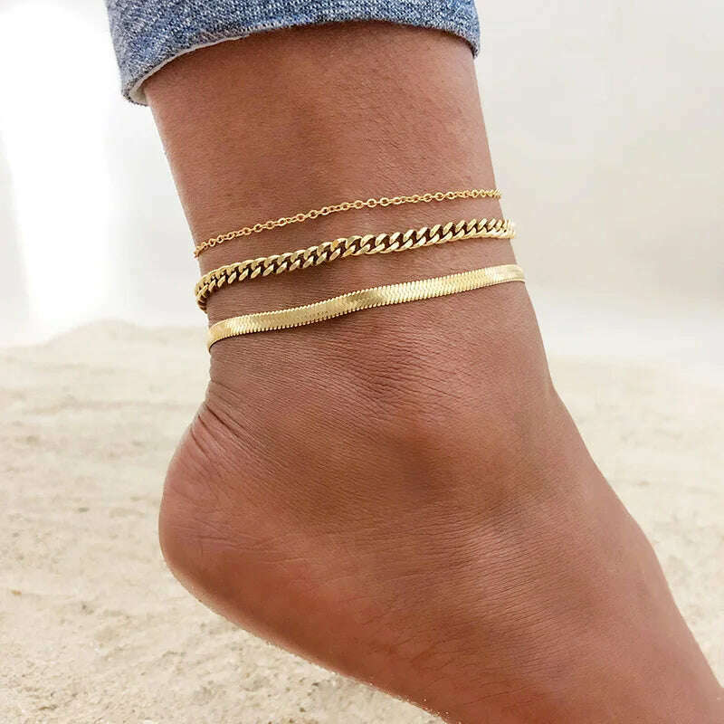 Stainless Steel Women Chain Anklet Summer Chevron Snake Ankle Foot Bracelet Gift for Her - KIMLUD