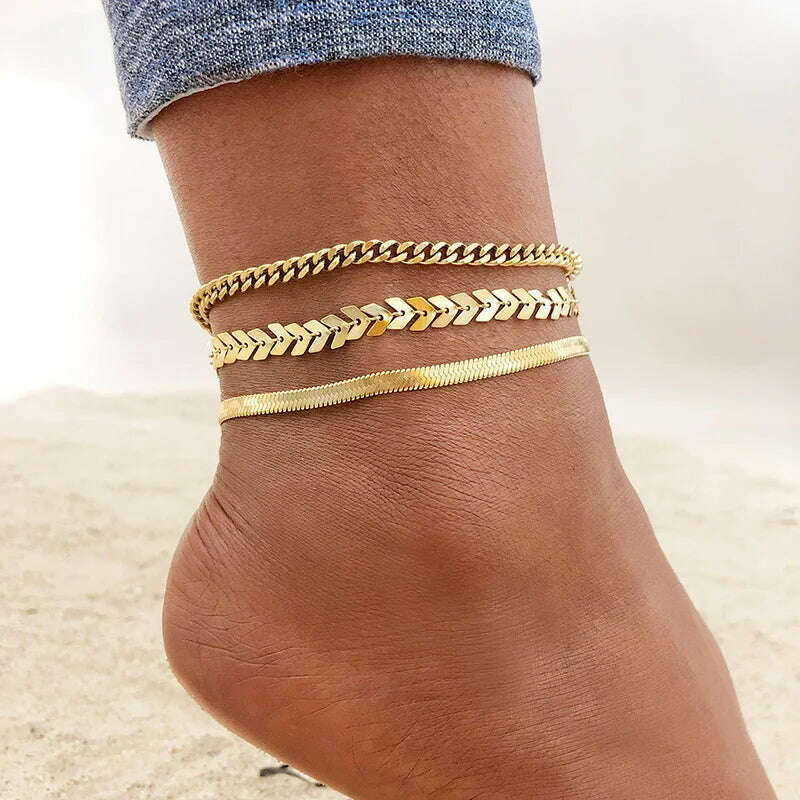 Stainless Steel Women Chain Anklet Summer Chevron Snake Ankle Foot Bracelet Gift for Her - KIMLUD