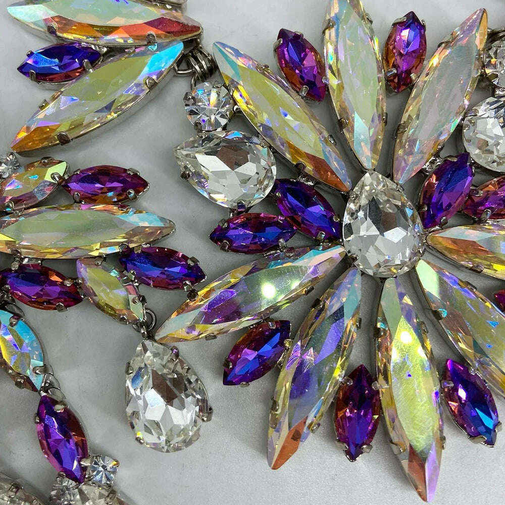 Stonefans Exaggerated Flowers Necklace Earrings Set for Women Summer Party Statement Rhinestones Jewelry Set 2023 Accessories - KIMLUD