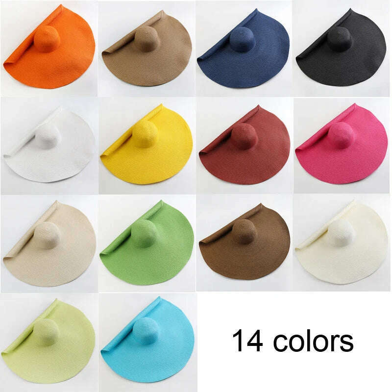 Summer 70cm Large Wide Brim Sun Hats For Women Oversized Beach Hat Foldable Travel Straw Hat Lady UV Protection Sun Shade Hat - KIMLUD