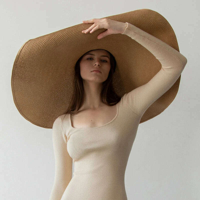 Summer 70cm Large Wide Brim Sun Hats For Women Oversized Beach Hat Foldable Travel Straw Hat Lady UV Protection Sun Shade Hat - KIMLUD