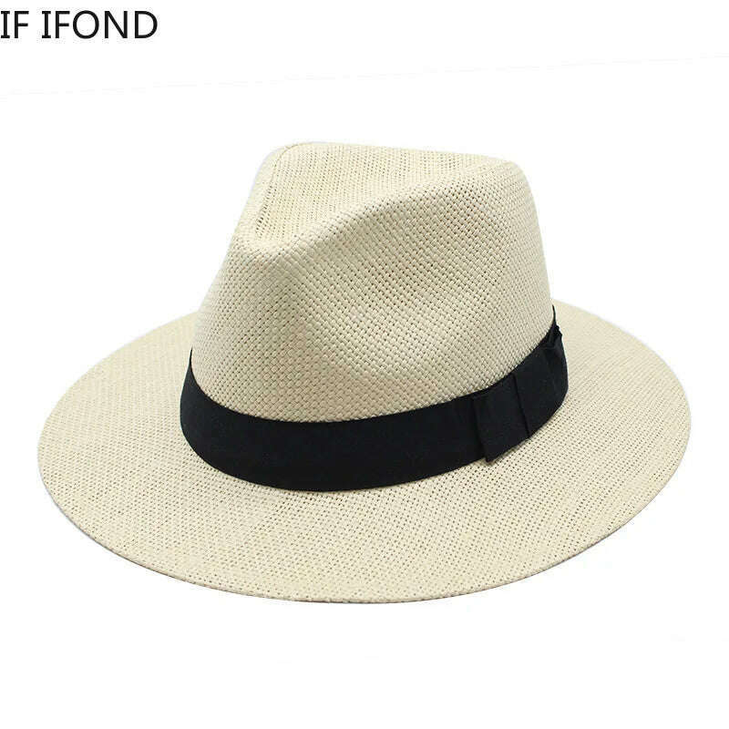 Summer Casual Paper Straw Sun Hats Men Panama Trilby Jazz Hat Outdoor UV Protection Beach Cap Bonnet - KIMLUD