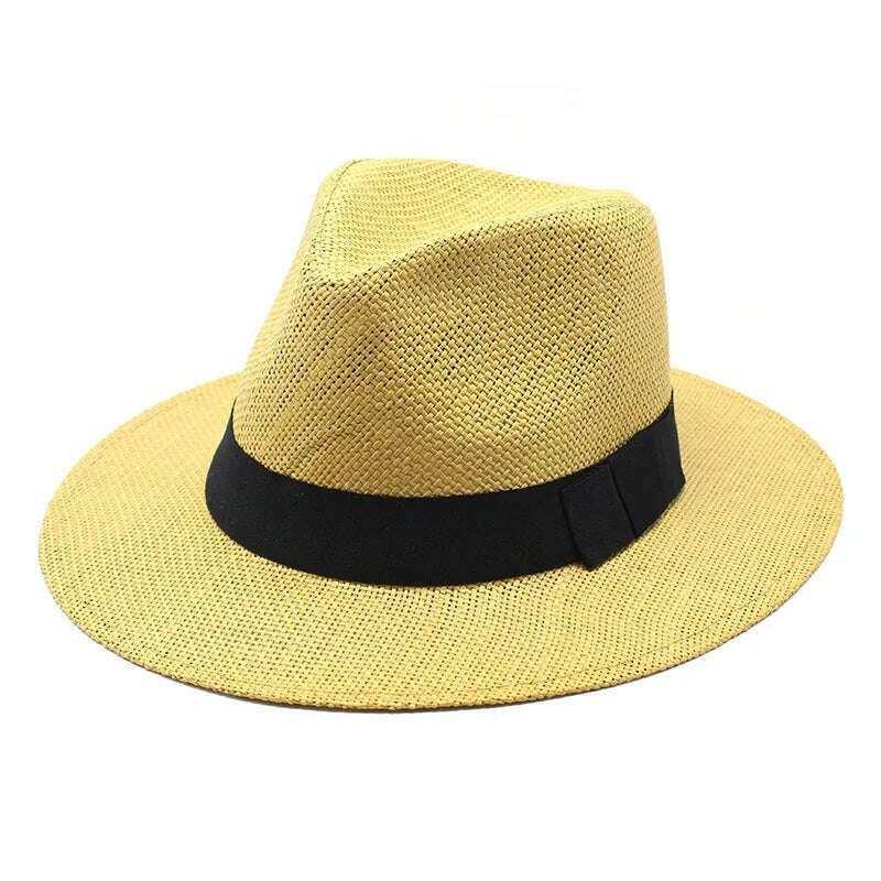Summer Casual Paper Straw Sun Hats Men Panama Trilby Jazz Hat Outdoor UV Protection Beach Cap Bonnet - KIMLUD