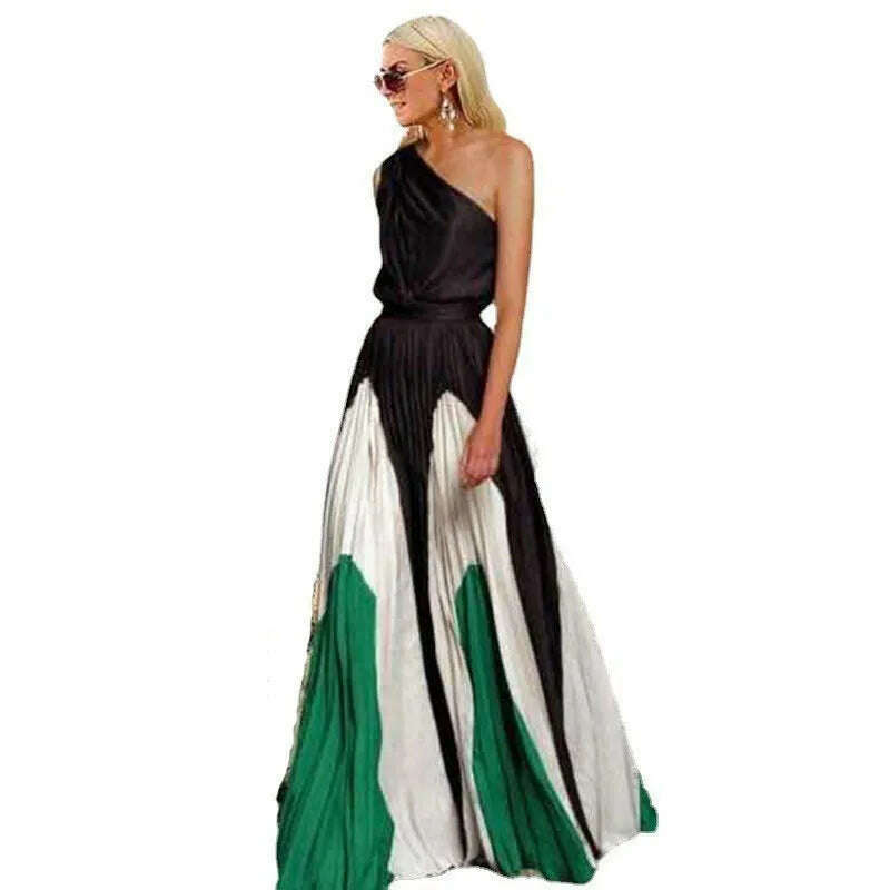 KIMLUD, Summer Dresses 2025 Fashion One Shoulder Sleeveless Splicing Print Off Shoulder Long Dresses Elegant Women Clothing Dress Hot, KIMLUD Womens Clothes