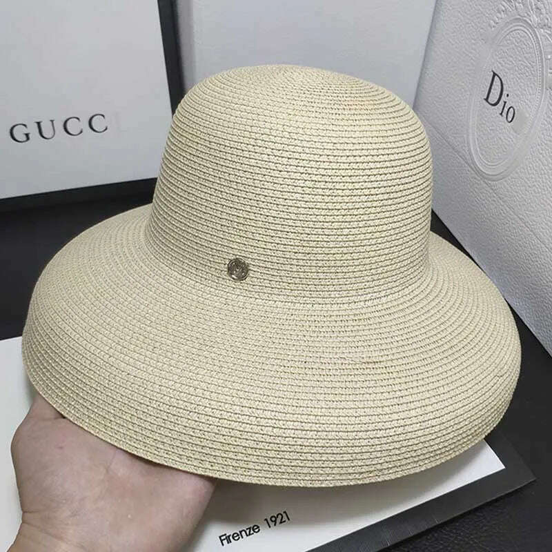 Summer Wide Brim Beach Sun Hat Big Floppy Women Hat Red Black White Red UV Sun Block Straw Hat Foldable Travel Derby Hat - KIMLUD
