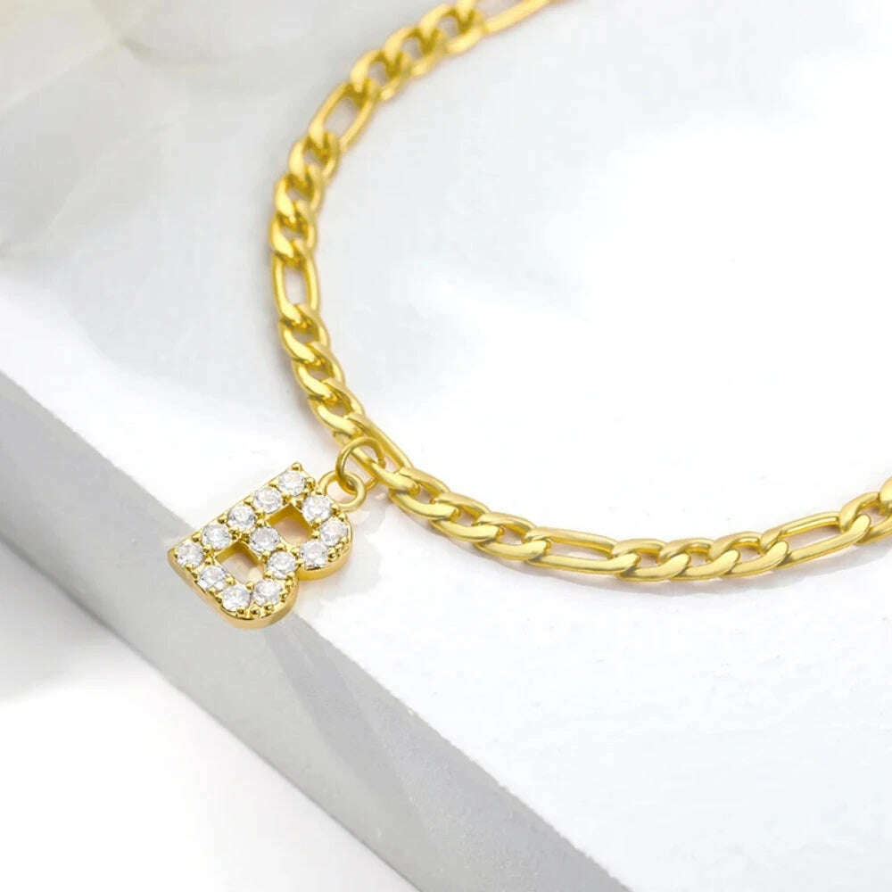 SUNIBI Zircon Initials Anklet DIY Stainless Steel Name Customized Anklet English Alphabet Birthday Gift for Men and Women Jewelr - KIMLUD