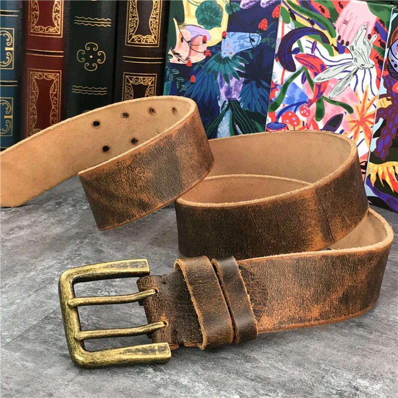Super Wide 4.2CM Luxury Thick Genuine Leather Men Belt Double Buckle Belt Ceinture Leather Belt Men Jeans Trouser Belt MBT0018 - KIMLUD