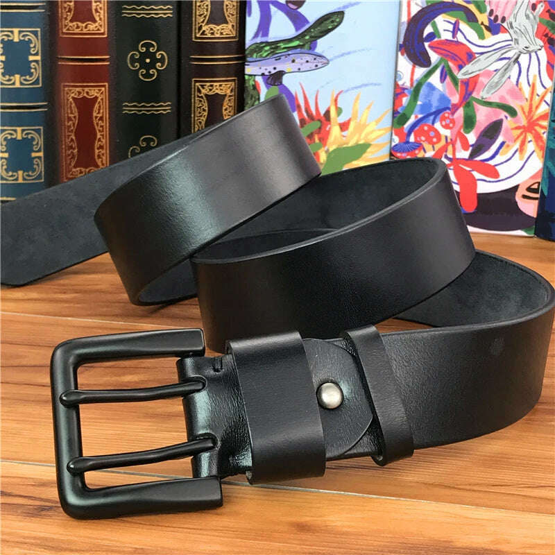 Super Wide 4.2CM Luxury Thick Genuine Leather Men Belt Double Buckle Belt Ceinture Leather Belt Men Jeans Trouser Belt MBT0018 - KIMLUD