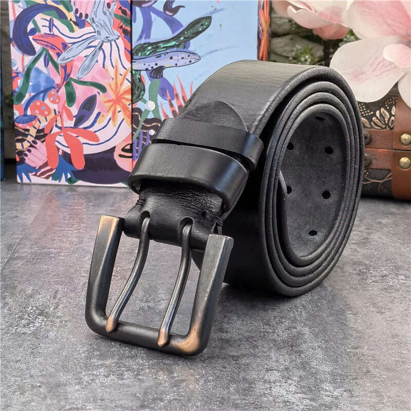 Super Wide 4.2CM Luxury Thick Genuine Leather Men Belt Double Buckle Belt Ceinture Leather Belt Men Jeans Trouser Belt MBT0018 - KIMLUD